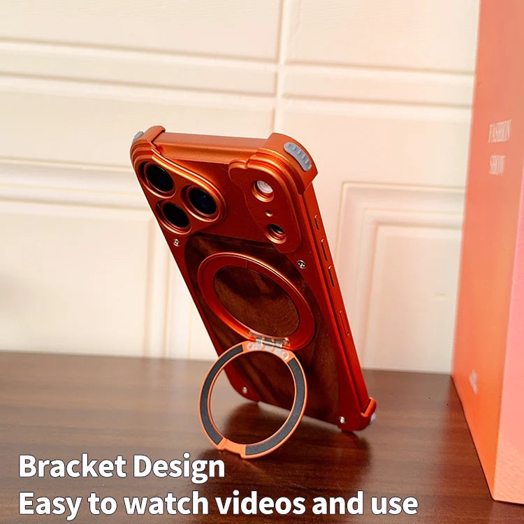 Premium Wood & Aluminum Magnetic Phone Case with Stand
