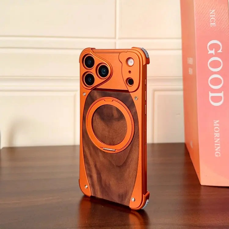 Premium Wood & Aluminum Magnetic Phone Case with Stand