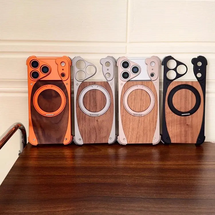 Premium Wood & Aluminum Magnetic Phone Case with Stand