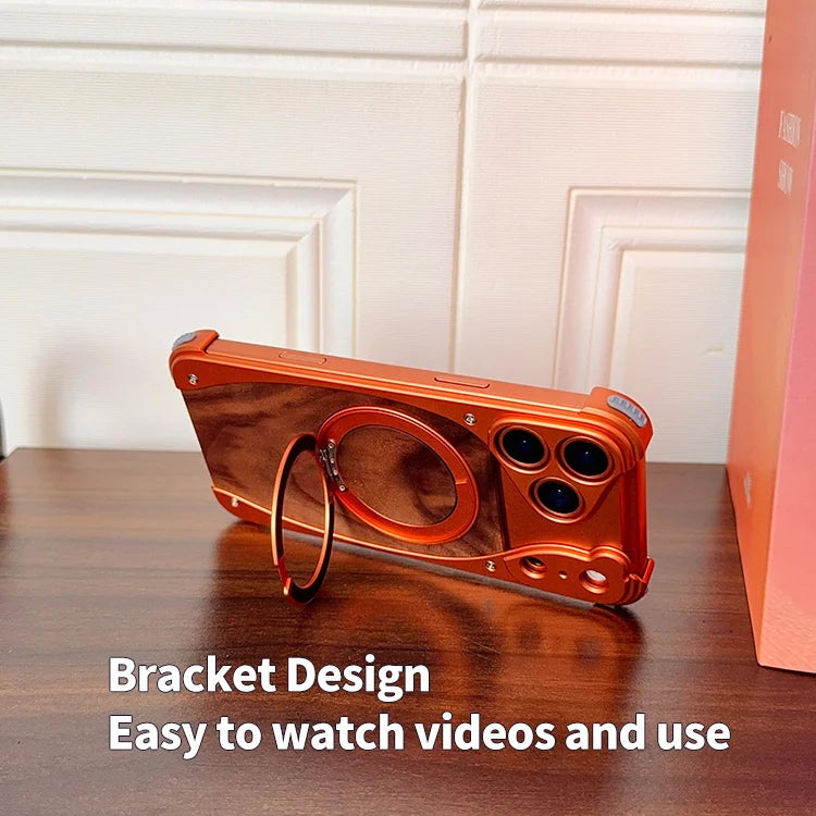 Premium Wood & Aluminum Magnetic Phone Case with Stand
