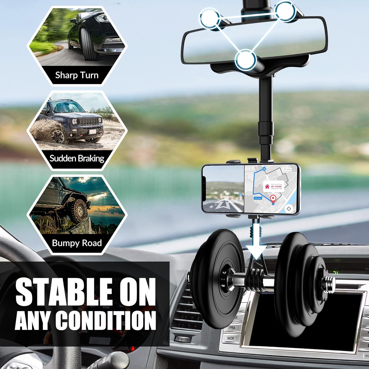 🤳🏽Multifunctional 360 Rotatable Car Rearview Mirror Phone Holder